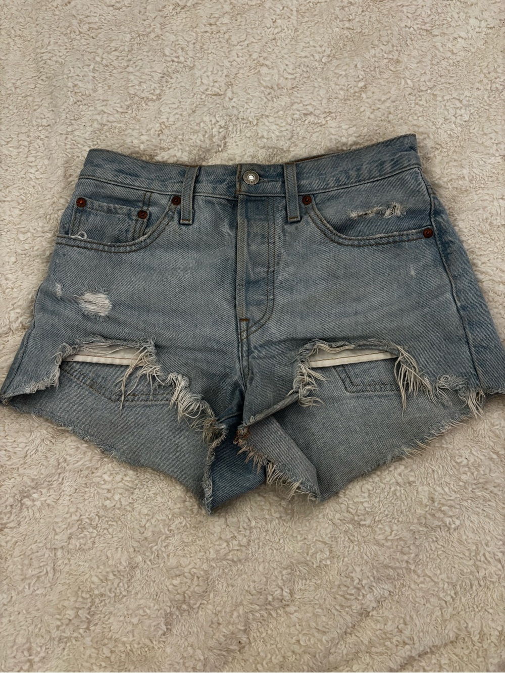 Levi's Distressed Light Blue Denim Cutoff Shorts